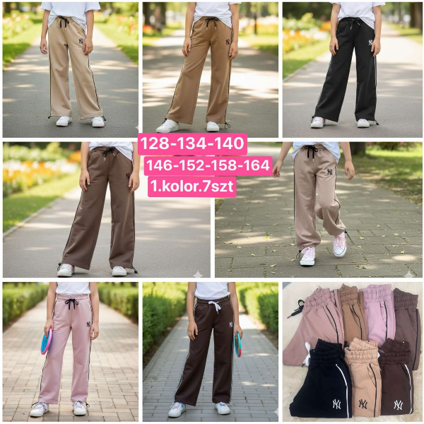 Spodnie dziewczęce Roz 128-164, 1 kolor Paczka 7 szt